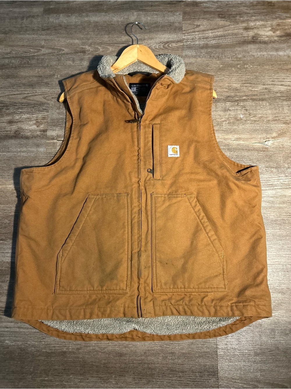 Carhartt Men’s Brown Sherpa-Lined Work Vest - large - worn 1x